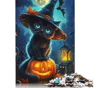 Halloween Cat on Pumpkin Puzzle for Adults 1000 Pieces Wood Puzzles Home Educational Games DIY Toys 1000pcs (75x50cm)