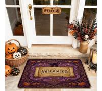 Halloween Cat Parchment Quote Welcome Door Mat 29x17 Inch | Spooky Feline Motif, Front Door Mat, Parchment Scroll Design, Mystical Atmosphere, Non-slip Rubber Backing