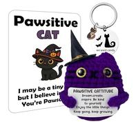 Halloween Cat Positive Crochet Animals, Emotional Support Gift, Cat Keyring, Halloween Decorations Home Office Desk Decor for Women, Men, Friends, Coworker, Bestie, Home Office Desktop Decor, Purple