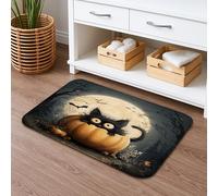 Halloween Cat Pumpkin Quick Dry Bath Mat, Spooky Cat and Moon Absorbent Non Slip Shower Mat, Decorative Flannel Washable Bath Rugs for Bathroom Toilet Restroom 20x32 Inch