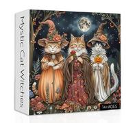 Halloween Cat Puzzles for Adults 1000 Pieces, Fantasy Witch Cats with Flowers Jigsaw Puzzle, Fall Magic Pumpkin Kitten Animal Puzzle