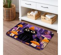 Halloween Cat Quick Dry Bath Mat, Fanciful Violet Mushroom Absorbent Non Slip Shower Mat, Decorative Memory Foam Washable Bath Rugs for Bathroom Toilet Restroom 20x32 Inch