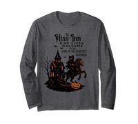 Halloween Cat Rider Design with Haunted Dark House & Pumpkin Long Sleeve T-Shirt