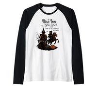 Halloween Cat Rider Design with Haunted Dark House & Pumpkin Raglan Baseball Tee