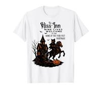 Halloween Cat Rider Design with Haunted Dark House & Pumpkin T-Shirt