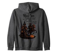 Halloween Cat Rider Design with Haunted Dark House & Pumpkin Zip Hoodie