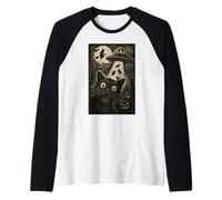 Halloween Cat Selfie Spooky Night Alien Abduction Cats UFO Raglan Baseball Tee