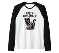 Halloween Cat Shirt Funny Kitty Wrapped in Lights Raglan Baseball Tee