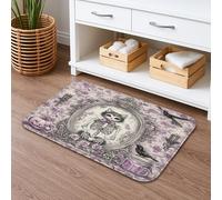 Halloween Cat Skeleton Quick Dry Bath Mat, Vintage Gothic Floral Absorbent Non Slip Shower Mat, Spooky Flannel Washable Bath Rugs for Bathroom Toilet Restroom Decorative 16x24 Inch