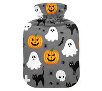 Halloween Cat Skull Gray Hot Water Bottle with Cover for Pain Relief Hot Pack for Warming Hands, 2L