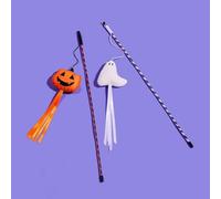 Halloween Cat Teaser Wand Toys - 2 Pack Pumpkin and Ghost Interactive Cat Toys with Ribbon, Spooky Fun for Indoor Cats and Kittens