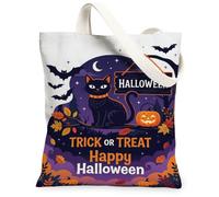 Halloween Cat Trick or Treats Canvas Tote Bag 13x15 Inch