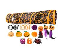 Halloween Cat Tunnel - Peekaboo Play Cave with Toys, Foldable Interactive Tube | Fun Activity Center Tunnel for Indoor Cats Kittens Rabbits Small Pets Entertainment Halloween Decoration Use