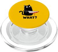 Halloween Cat What? Funny Black Kitten With Knife Spooky PopSockets PopGrip for MagSafe