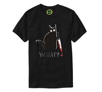 Halloween CAT with Knife What Print MURDEROUS CAT Funny Party Unisex T-Shirt TEE Black