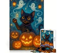 Halloween Cat with Pumpkins And Ghosts 1000 Pieces Puzzles for Teenagers Brain Teaser Real Thick Family Pastime Birthday Gift (50x75cm)