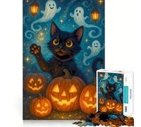 Halloween Cat with Pumpkins And Ghosts 1000 Pieces Puzzles for Teenagers Brain Teaser Real Thick Family Pastime Birthday Gift (50x75cm)