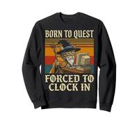 Halloween Cat Wizard Gamer Born To Quest Clock In Sweatshirt