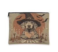 Halloween Catahoulas Leopard Dog Makeup Bag 7''x9'' for Travel Pouch, Fun Scary Witch Bat Toiletry Cosmetic Pouch for Women Gift, Witchy Tarot Portable Canvas Zipper Organizer