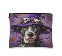 Halloween Catahoulas Leopard Dog Makeup Bag 7x9 Inch for Travel Purse, Fun Gothic Witch Bat Pattern Cosmetic Pouch for Women, Witchy Portable Canvas Zipper Organizer