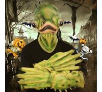 Halloween Catfish Green Fish Head Wearing Role Playing Set Latex Head Wearing Bar Party Spoon Prank Halloween Masks Adults(f-Green,51x10x5cm)