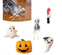 Halloween Catnip Toy, Indoor Pumpkin Ghost Shaped Cat Toy Plush Interactive Chew Bite Toys, Indoor Festive Holiday Cat Lover Gift, Horrible Halloween Cat Ghost Chew Toys for Kitten Cats, 5PCS