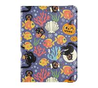 Halloween Cats and Fish Underwater Pattern Travel Wallet Leather Passport Holder Waterproof Travel Wallet for Family Trip Document