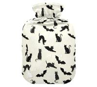 Halloween Cats Bats Beige Hot Water Bottle with Cover for Pain Relief Hot Bottle Water Bag for Women, 1L