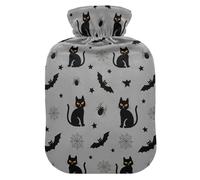 Halloween Cats Bats Gray Hot Water Bottle with Cover for Pain Relief Heating Bag for Cramps, 2L