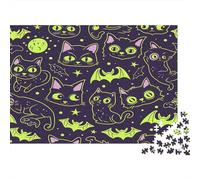 Halloween Cats-Cartoon Spooky Design 1000 Piece Jigsaw Puzzles for Adults Featuring Artistic Design Centenary Jigsaws Halloween Art As Dementia Friendly Activities for Concentration Games 38x26cm/1000