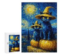 Halloween Cats in Witch Hats Puzzle 1000 Teile Schwer Puzzle Spielzeug Lernspiel Impossible Herausforderungsspielzeug Für Erwachsene Kinder 300 PCS