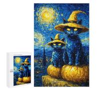 Halloween Cats in Witch Hats Puzzle 1000 Teile Schwer Puzzle Spielzeug Lernspiel Impossible Herausforderungsspielzeug Für Erwachsene Kinder 1000 PCS