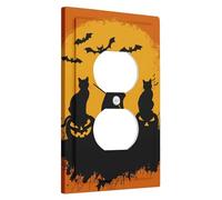 Halloween Cats Light Switch Cover Plates/Outlet Covers, Orange Witch and Bats for Wall Accents, Thermoplastic Wall Plates,Standard Size Single Duplex Outlet