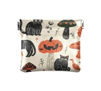 Halloween Cats Pumpkins Mushrooms Bold Linework Fashion Women's Small Leather Coin Purse Wallet Convenient Card Key Organizer for Men Women Travel monederos de Mujer para monedas