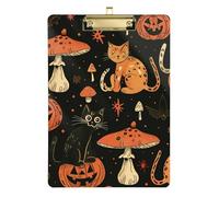 Halloween Cats Pumpkins Mushrooms Bold Linework Style Acrylic Meeting clipboard Standard Letter A4 Size Transparent for Football Softball Coaching Gold 12x9in Tabla para escribir