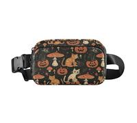 Halloween Cats Pumpkins Mushrooms Bold Linework Style Cute Waist Pack Crossbody Bag for Women Men Multipurpose Croose Body Purse with Adjustable Strap for Workout Running Hiking