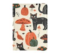 Halloween Cats Pumpkins Mushrooms Bold Linework Style Leather Passport Holders Passport Cover Lightweight