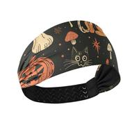 Halloween Cats Pumpkins Mushrooms Bold Linework Style no slip headbands for women Elastic sweaty bands for Athletic Sports basketball Football Gym