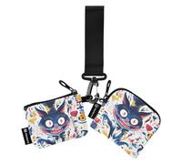 Halloween Cats Pumpkins Mushrooms Bold Linework Style Women's Dual Wallets Busniess Card Cases Compact Size Change Purse Key Holder with Zipper Coin Pocket for Work Travel 2 Pcs, Halloween Fun cat,