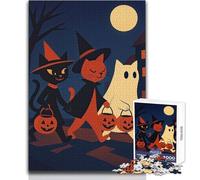 Halloween Cats Trick-or-Treating 1000 Piece Jigsaw Puzzles for Teenagers Educational Mental Focus Game Heartwarming Special Present Idea Size 50x75cm