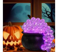 Halloween Cauldron Bubbling Cauldron with LED Light USB Charging Cauldron Pot Witches Cauldron DIY Plastic Cauldron with Clear Balls, String Light ＆ Cotton Kit for Halloween Decor