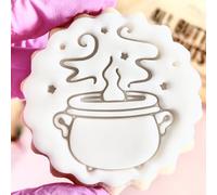 Halloween Cauldron Cookie Cutter Stamp Embosser fits m&s Biscuits Great for Fondant Icing Reusable Marks and Spencers Witch Witches Halloween Decor Ideas Party Favours Free Matching Cutter