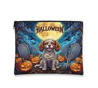 Halloween Cavalier King Charles Spaniel Makeup Bag, Holiday Graveyard Cosmetic Travel Pouch for Women, Gifts for Girls, Dog Portable Small Canvas Zipper Organizer 7x9 Inch