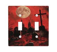 Halloween Cemetery Light Switch Cover Plates/Outlet Covers, Blood Moon Night Sky with Graveyard, Gothic Decor for Wall Accents, Thermoplastic Wall Plates, Standard Size Double Toggle