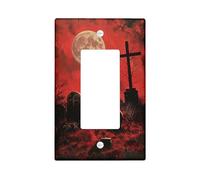 Halloween Cemetery Light Switch Cover Plates/Outlet Covers, Blood Moon Night Sky with Graveyard, Gothic Decor for Wall Accents, Thermoplastic Wall Plates, Standard Size Single Rocker