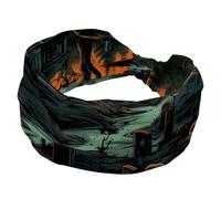 Halloween Cemetery Wide Womens Headband, Sweat Absorbing Sports Hairband, Yoga Headband, Elastic Soft Hairwrap, Fashion Hair Accessory