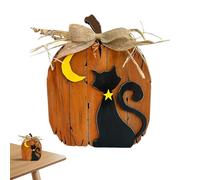 Halloween Centrepieces for Tables - Rustic Wooden Halloween Centrepiece | Black Cat Decoration Halloowen Table Sign | Tabletop Block Sign Halloween Table Decorations for the Living Room in the Home
