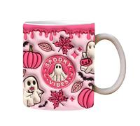Halloween Ceramic Coffee Mug - Spooky Ghost Pumpkin Mug | Ghost Ceramic Drinking Mugs for Whiskey, Juice, Wine, Water, Soup, Beer | 11 oz Dishwasher Safe Halloween Party Tableware | Cute Hallo