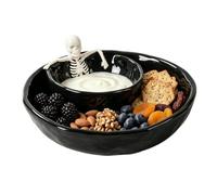 Halloween Ceramic Double Layer Skull Sauce Bowls | 21.5 cm snack tray and sauces for kitchen, shelf, home, guacamole, snacks and candies
