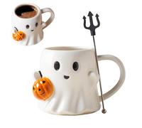 Halloween Ceramic Mug 600ml with Ghost and Pumpkin Design - Original Cute Coffee Mug for Halloween Party - Fun Gift Idea for Adults